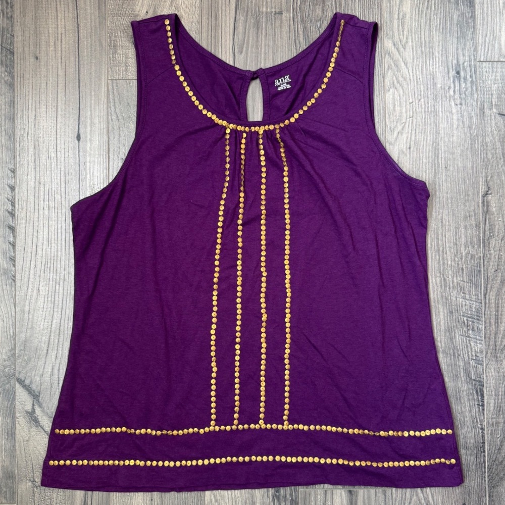 ANA A‎ NEW APPROACH Womens Purple Tank Top Sequins Embellished Keyhole Back XL